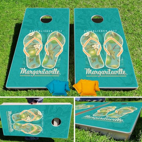 Margaritaville Flip Flops Pro Cornhole Bean Bag Toss Game 24x48 with 8 Regulation 16oz Bags