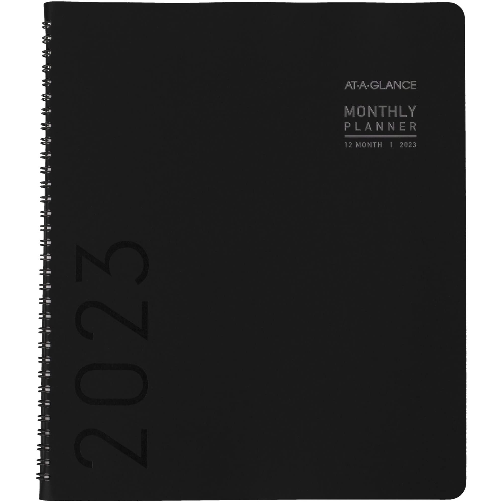 AT-A-GLANCE 2023 Monthly Planner, 9” x 11”, Large, Monthly Tabs, Pocket, Faux Leather, Contemporary, Black (70260X05)