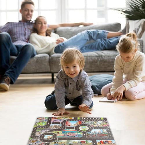 Spielmatte für Kinder auf der Fahrbahn - Aktivitätsdecke in Jumbo-Größe, waschbare Kippdecken, rutschfester Boden, detaillierter Stadtplan, Poolstaub | Wendereisestadtspielmatte für Kinder