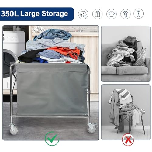 Chariot à linge pliable en acier inoxydable panier à roulettes durable