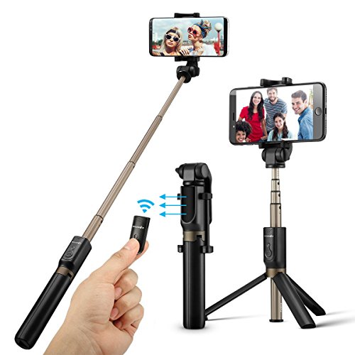 BlitzWolf Bluetooth Selfie Stick Stativ, 3 in 1 Erweiterbar Monopod Wireless Selfie-Stange Stab 360°Rotation, 3,5-6 Zoll Smartphones(Schwarz), Load Capacity: 1.5 kg