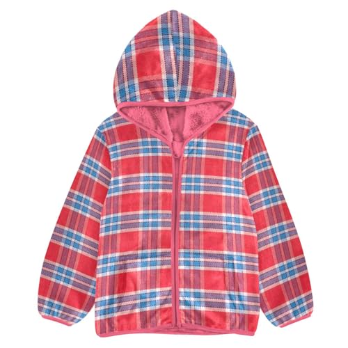 GuoChe Red Plaid Boys Winter Coats Sherpa Lined