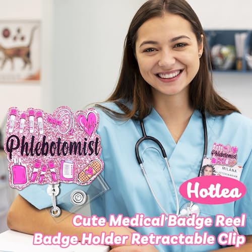 Image of Phlebotomist Badge Reel Funny Nurse Badge Reels Cute Retractable ID Badge Holder with Alligator Clip RN ICU LPN MA Healthcare Worker Badge Buddy Nursing School Students Gift Accessories