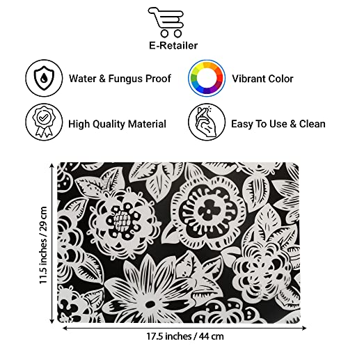 Image of Waterproof PVC Refrigerator Drawer Mats /Multipurpose Mat /Fridge Mats Set of 3 Pcs (Floral Black, Size -17.5X11.5 Inch)