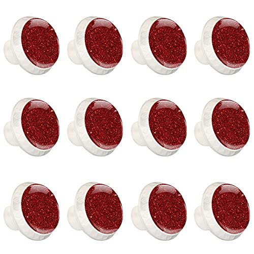 Boutons de cuisine rouges à paillettes pour tiroir de commode x12