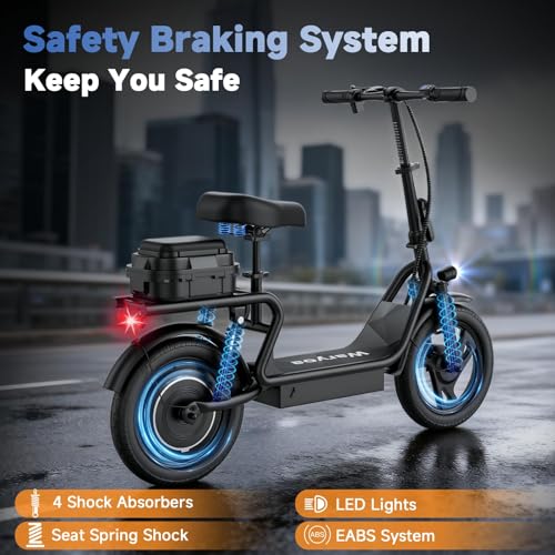 Image of Foldable Electric Scooter for Adults, 350W /500W Motor, Up to 22 MPH, 8.5 inch /10 inch /14 inch Tires, 15‑31 Miles Range, Dual Brakes E Scooter with Seat & Bag