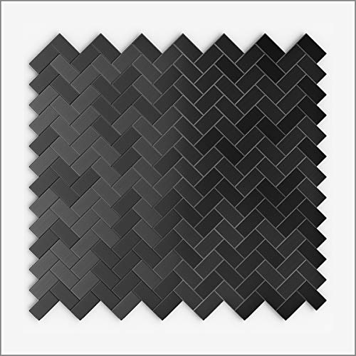 SpeedTiles Caltrop Trendy Herringbone Metal Tiles for Kitchen Backsplash, Fireplace, Interior Wall - 3X Faster Peel & Stick Installation with No Mortar, No Grout - Black Stainless Steel - Sample