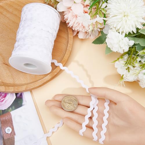 GORGECRAFT 54 Yards Wave Bending Fringe Trim 5mm Wide Rick Rack Zig Zag Ric Rac Trim Curved Woven Braided Fabric Webbing Edge Lace Ribbon for Sewing Home Party Wedding Dress Decoration Craft White - Image 3