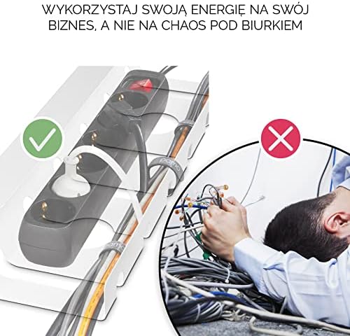 PAMO kanał kablowy do łatwego montażu pod biurkiem I zestaw 2 - z 6x opaskami rzepowymi I organizer na biurko do biura/domu wyrafinowany uchwyt na kable (zestaw 2, biały)