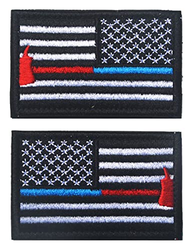 AliPlus 2PCS America Thin Red Blue Line Fire Axe Patches Hook and Loop
