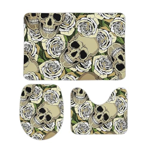 トイレマット 3点セット 花の頭蓋骨 枯れない花 黄色 フタカバー 便座カバー 洗える お風呂マット ふわふわ 滑り止め U型 O型 兼用 ズレない おしゃれ 吸水速乾 40cm x 60cm