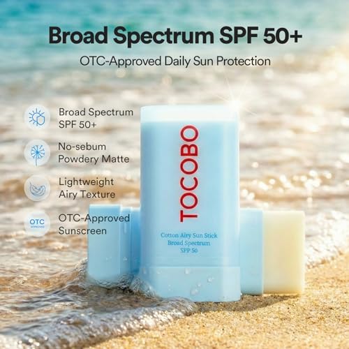 TOCOBO Cotton Airy Sun Stick SPF 50 Broad Spectrum Korean Matte Sunscreen Stick for Face - Travel Size Sebum Control Sunblock -Vegan, Lightweight, 0.67 oz (1single pack) - Image 3