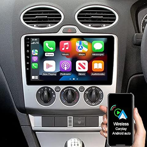 ACAVICA Car Radio with Wireless Carplay Android Auto Stereo for Ford Fiesta MK5 Focus MK2 Transit Connect Kuga C-Max S-MAX Galaxy MK2 2+32GB 9 Inches Head Unit USB WiFi SWC (Stereo for Ford) Cover