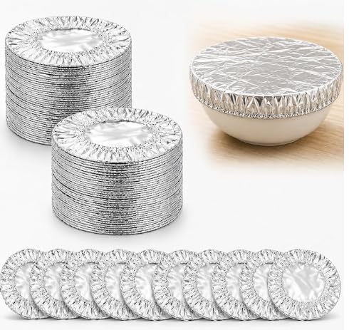 120Pcs Stretchy Aluminum Foil Food Covers for Food, Reusable Premium Pop Up Foil Food Covers Universal Kitchen Heat Shield Lids for Bowls Plates Storage Containers, Adjustable Food Storage