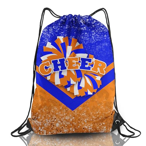 Cheer Drawstring Backpack Cheerleading Drawstring Gym Bag Cheer Accessories Cheerleader Gifts for Cheerleaders 1Pcs (Blue&Orange)