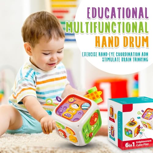 Image of PLUSPOINT 6in1 Baby Busy Activity Cube for Kids Montessori Educational Learning Cube Toys for Infants & Toddlers, Shape Sorter Toy for Toddlers 1 2 3 Year Old Boys Girls
