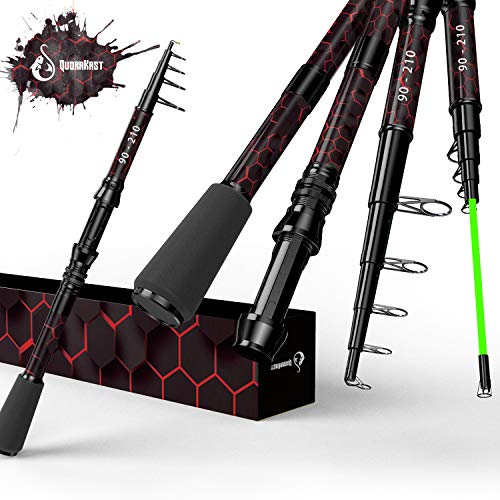 Caña de pescar de nueva generación 2020, Cruz Roja volcánica - Diseño de envoltura y punta luminosa, Torneo de caña de pescar telescópica de calidad, Regalos de pesca nacidos para pescar (210 cm)