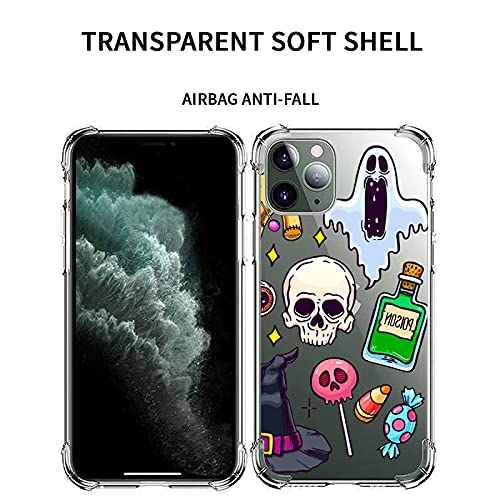 Pozaji Clear Case Compatible With Iphone 11 Pro 5.8 Inch Soft & Flexible Tpu Shockproof Cover Women Girls Spooky Skull Ghost Halloween And Witch Cases (White) #TOP2