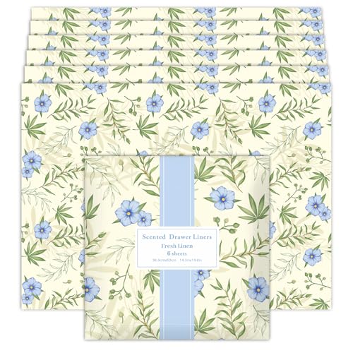 LA BELLEFÉE Papel para forrar Armarios de Fragancia de Lino, Ambientador Armario Ropa, para Cajones, Armarios, Gavetas, Estanterías, 6 Hojas