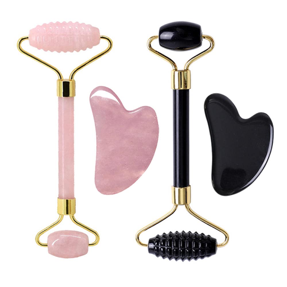 Gouache grattoir pour le visage jade roller massage GUA SHA Retour Scratcher GUA SHA Board Rose Quartz Jade Jade Tête Roller Tête Massagers Outils-bleu