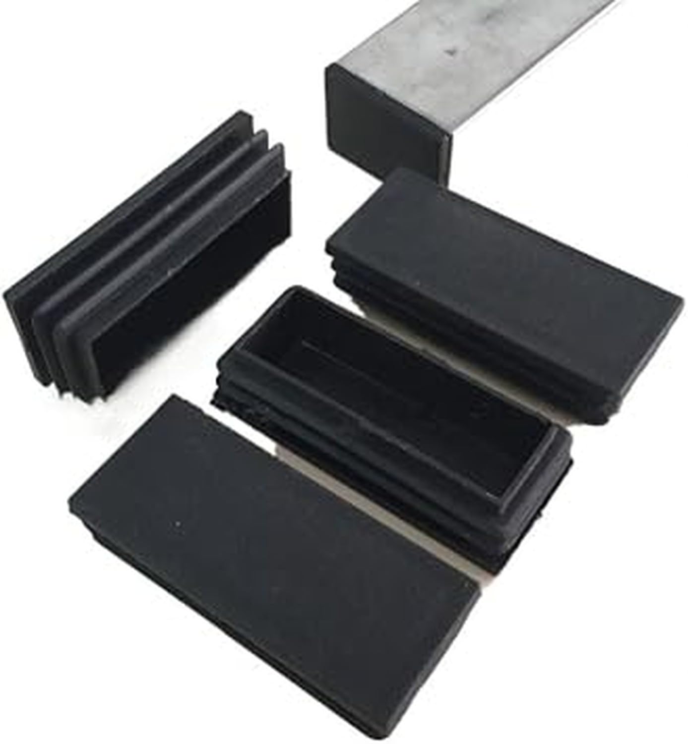 Czarny plastikowy korek do rur prostokątny stopka stalowa, 25x75mm, 30pcs