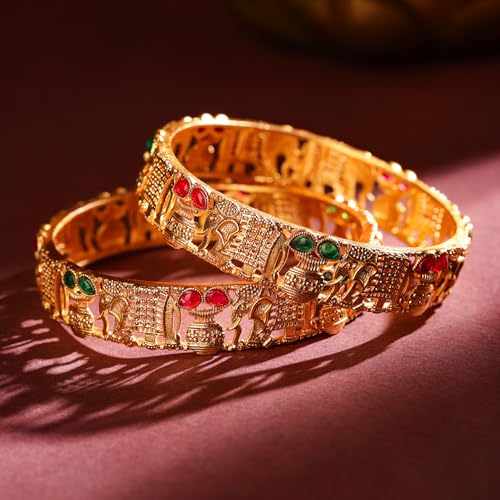 Image of Rubans Gold Plated Set of 2 Bangles Handcrafted Traditional Stylish Trendy Jewellery Gift for Women & Girls