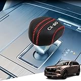 Hearsheng マツダ 新型CX-80 CX80 KL5S3P KL3P KL3R3P KL系(2024年10月~)専用本革材質シフトノブカバー 内装カスタムパーツ アクセサリー爪キズ防止 取り付け簡単 車種専用設計(黒（赤ステッチ）)