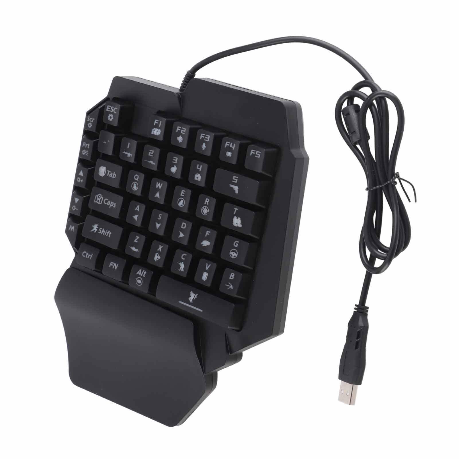 Tastiera da Gioco, 35 Tasti USB RGB 5.0 Doppie Porte USB Plug and Play Nessun Conflitto Tastiera da Gioco con una Sola Mano, Mouse da e Combinati con Convertitore Poggiapolsi Ergonomico per