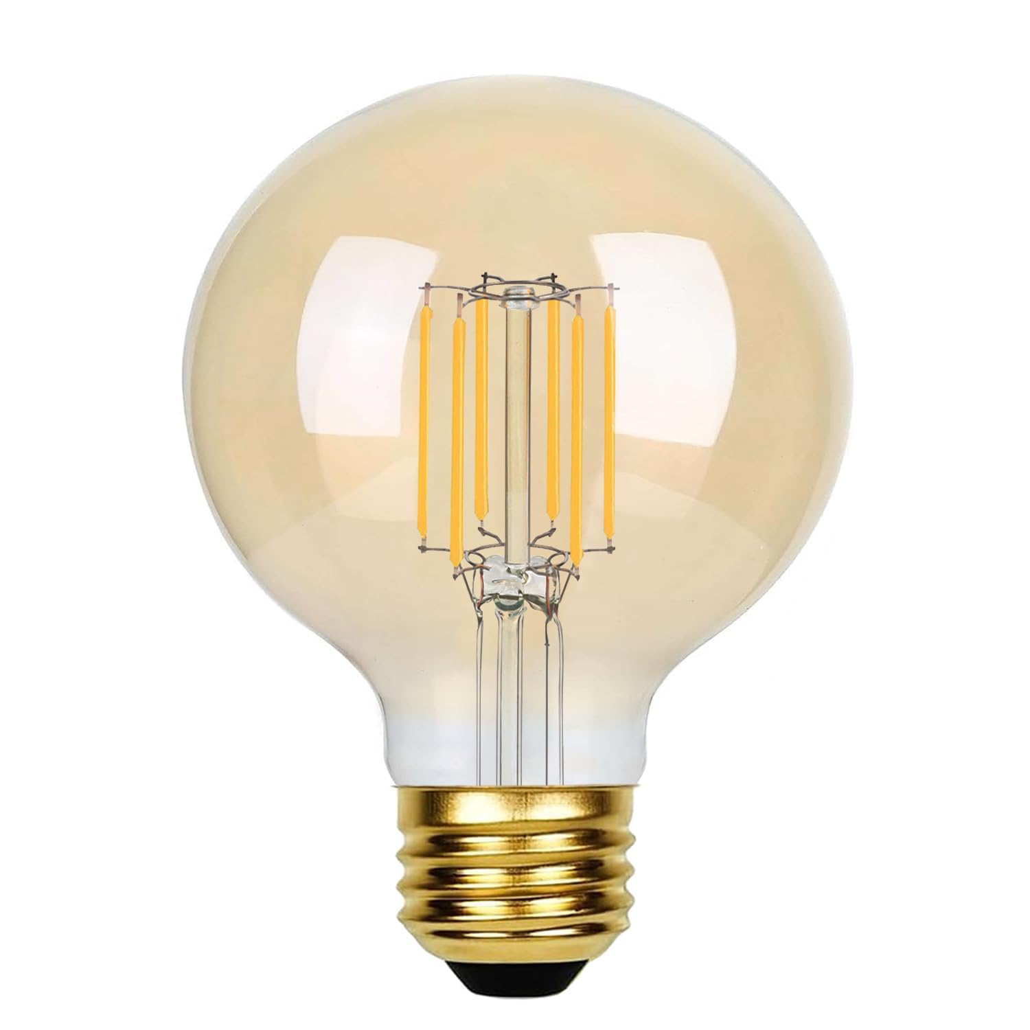 WonninekVintage G95 Edison Globe LED Filament Bulb, Non-Dimmable Flick-Free 2700K 6W (60W Equivalent) CRI95 LED Edison Globe Light Bulb E26 Base, Amber Glass, 817LM, Pack of 1