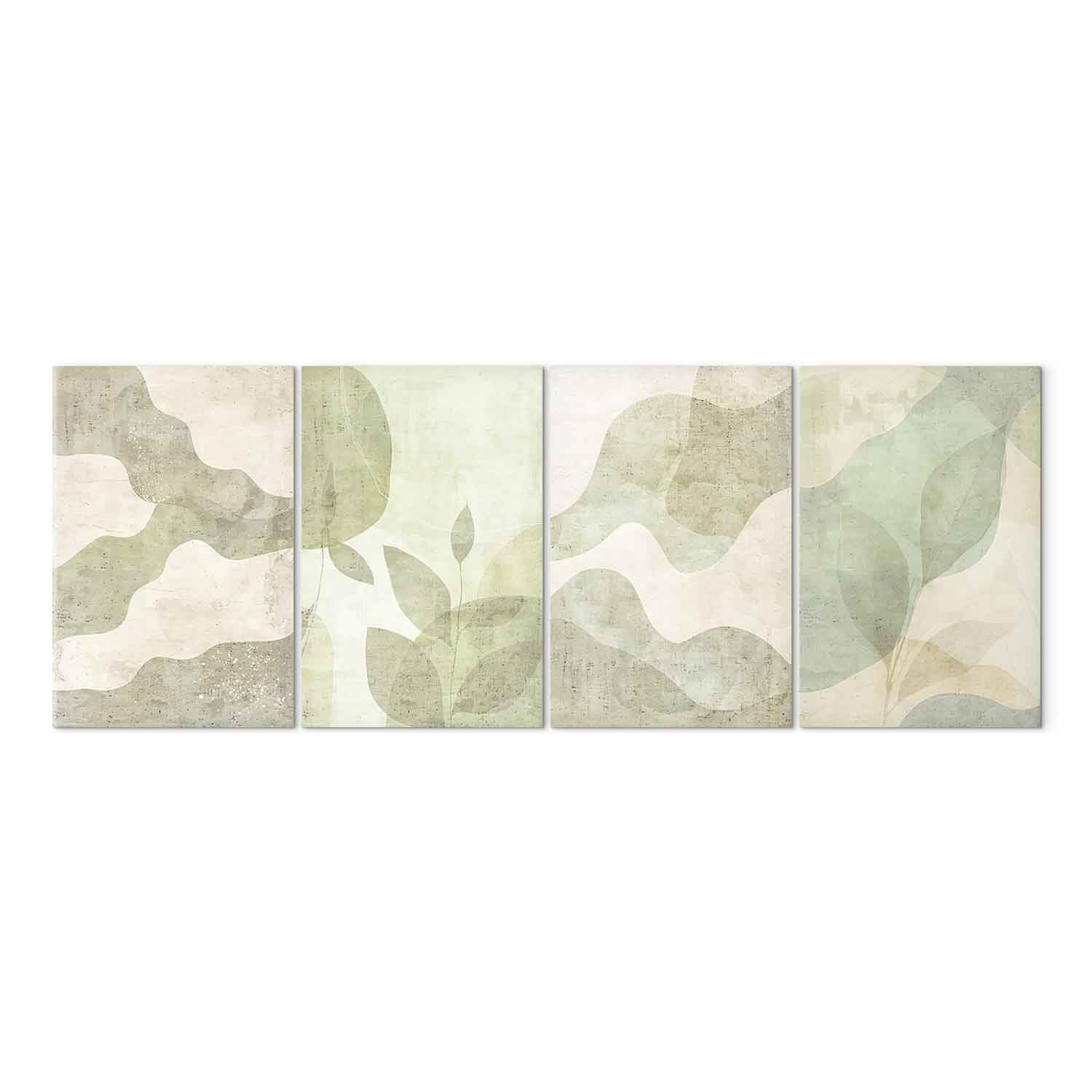 murando - Set di 4 Pezzi Quadri Fonoassorbenti Grandi Componibili Foglie Astratto Botanico Boho 240x90 cm (4 pz. 60x90 cm ognuno) - - Quadro Acustico Stampa su Tela Camera da Letto a-H-10144-b-a