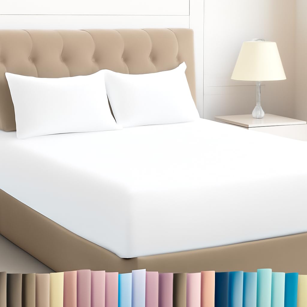 Microfiber Elastic Fitted Bed Sheet Set - Single Size 78x60 Inch, Includes 2 Pillow Covers - Soft, Durable White Solid Bedding