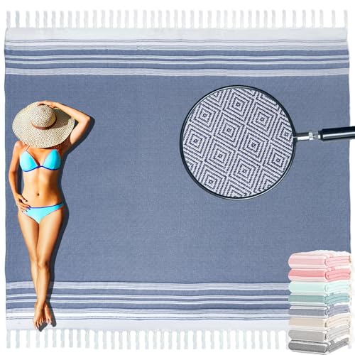 Image of Yongoes Oversized Turkish Beach Towel Blanket Cotton Giant XL Sandproof Towels Huge Linen XXL Extra Large Big Throw Quilt Blankets for Adults Cloud Travel Camping Glamping Accessories Essentials