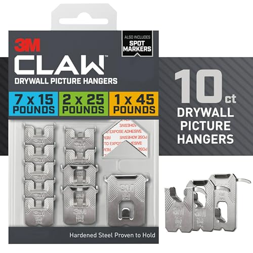3M CLAW 45 lb. Drywall Picture Hangers Variety Pack with Spot Markers Gray Heavyweight Hanging Solution 10 Wall Hangers 10 Spot Markers