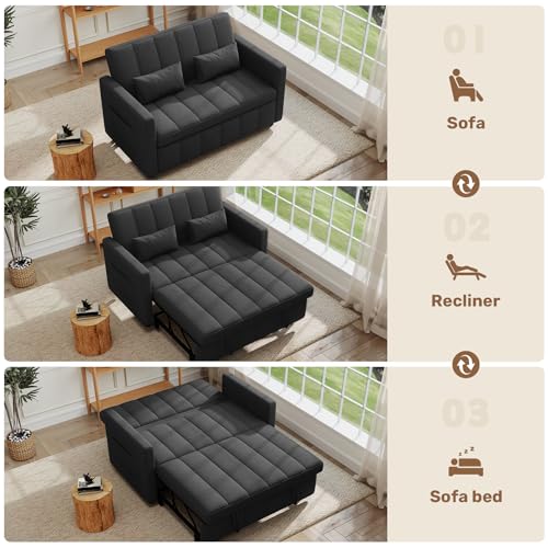 Image of Nebuaegis Sleeper Sofa Bed,3-in-1 Convertible Pull Out Couch with Adjustable Backrest for Living Room,Loveseat Sofa Bed with Side Pockets,Easy Assembly,Dark Gray,1 PCS
