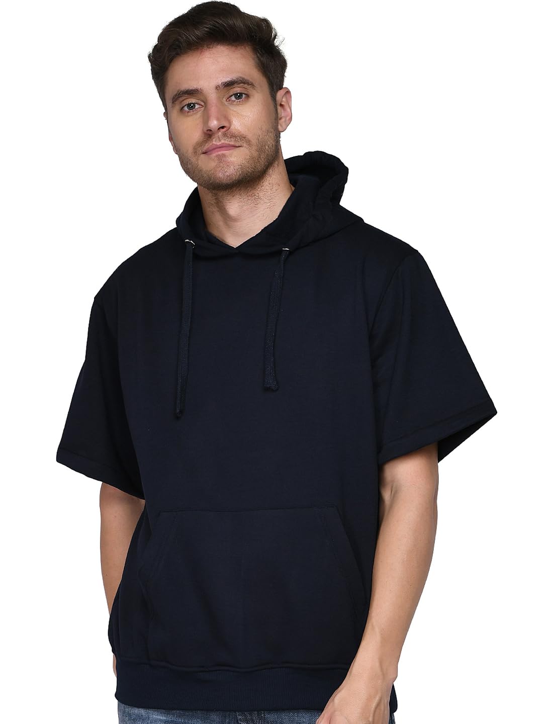 sxv style SXV Solid Plain Half Sleeve Sweatshirt Hoodie for Men & Women (NAVYBLUE)-picture-33