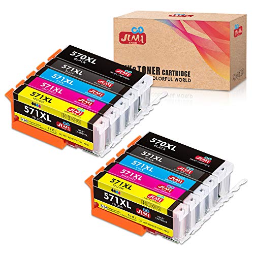 JIMIGO 570XL 571XL Cartuchos de Tinta para Canon PGI-570 CLI-571 Tinta Compatible con Epson Canon Pixma TS5050 TS6050 MG5750 MG6850 MG5751 TS6052 MG6851 MG5753 TS5051 TS5053 (2PGBK, 2BK, 2C, 2M, 2Y)