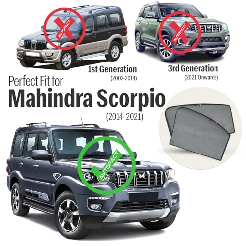 Image of Autofact Car Sunshades for Mahindra Scorpio (2014 to 2022), UV Protection, Useful Car Accessories, Custom fit Sun Shades for Side Windows, Set of 6