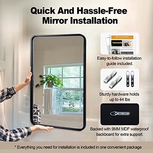 Andy Star Matte Black Mirror For Bathroom, 20X28 Inch Rounded Rectangle Mirror, Modern Vanity Mirror Tube Metal Frame Hd Reflection Wall-Mounted Mirrors Vertically Or Horizontally #TOP3