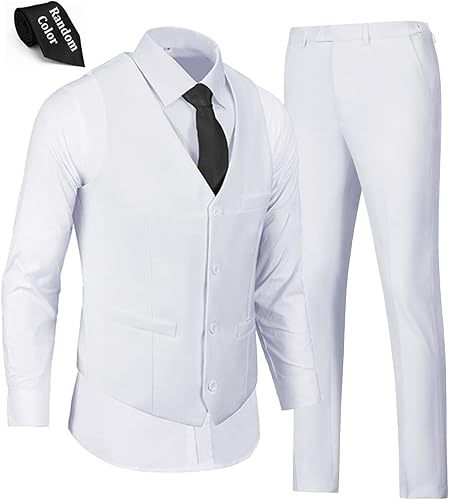 Men Suits White 2 Pieces Set Business V-Neck Slim Fit Casual Wedding Dress Waist