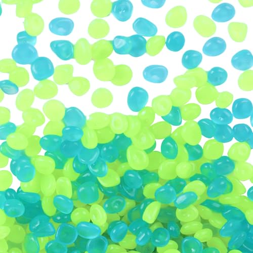 Teouuas 400 Pièces Pierres Lumineuses, Bleu-Vert Galets Lumineux Cailloux, Cailloux Aquarium, Pierres Fluorescentes pour Jardin, Aquarium, Allées,...