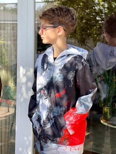 Idgreatim 6-14T Boys Zip Up Hoodies Kids 3D Graphic Hoody Sweatshirt Zipper Pullover with Pockets