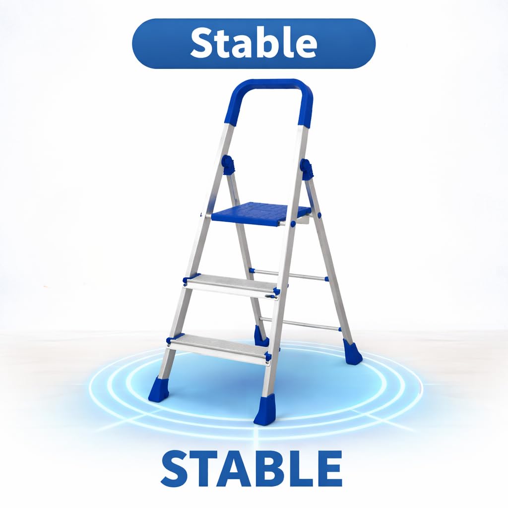 Parasnath Maple 3 Step Light Weight Aluminium Step Ladder 3.2 Ft Heavy Duty Folding Ladder Made in India 4