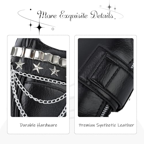 Oweisong Women Y2K Purse Punk Goth Shoulder Bag Cute Heart Stud Top Handle Handbag Vintage Saddle Bag for Ladies4