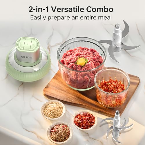 Image of COSTAR 400 Watts Electric Chopper for Kitchen Use, Vegetable Chopper with 2.5L & 0.8L Glass Bowls, Dual Blades Combo for Vegetables, Meat, Onion, Spices, Advanced Safe Technology