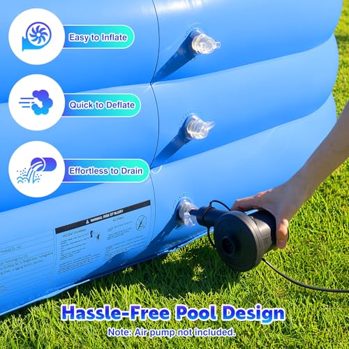 Image of Moko Inflatable Swimming Pool with Canopy, 102 inch x 75 inch x 23 inch Large Above Ground Blow Up Pool with Shade for Adults Kids Kiddie Toddler, Big Foldable Family Pools for Backyard Garden, Blue /White,XL