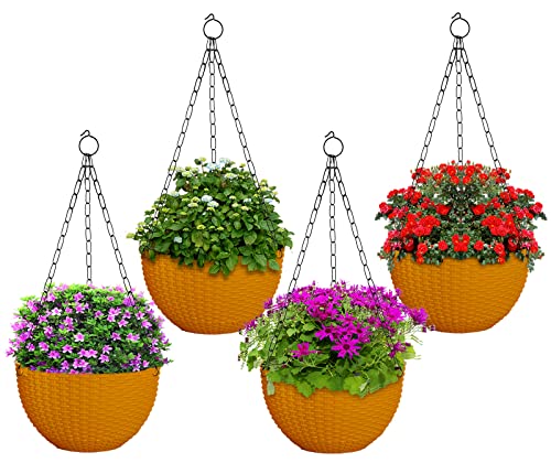 Image of Heat Home Plastic Hanging Flower Pot for Balcony & Railing Set (Yellow, Set of 4)