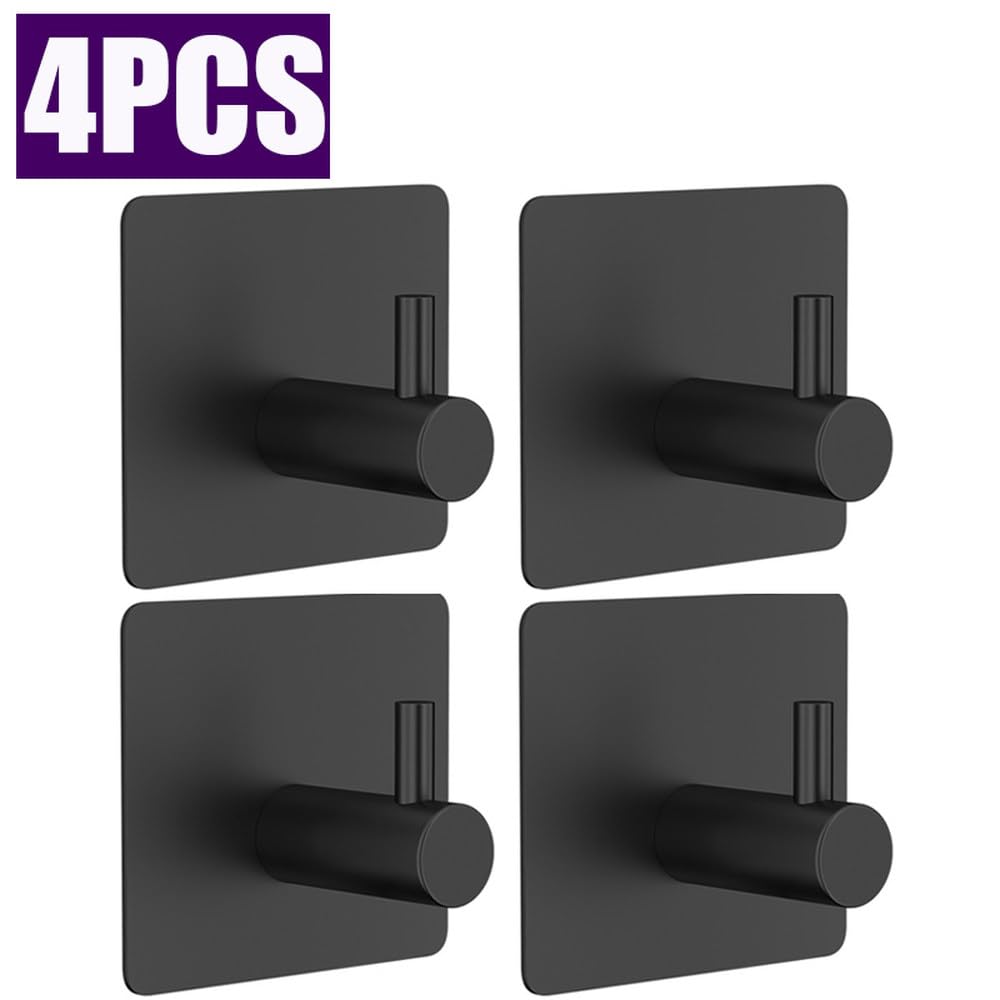 4/1 pz Gancio in Acciaio Inossidabile 304 Adesivo Porta a Muro Chiave Appendiabiti Gancio Bagno Accappatoio Porta Asciugamano Organizzatore Accessori, NERO, 4 PZ, 1