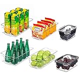 Set of 6 Stackable Refrigerator Organizer Bins-Clear Plastic Storage Bins Kitchen Fridge Organizer Bins Set with Handles for Freezer, Countertops, Cabinets, BPA Free