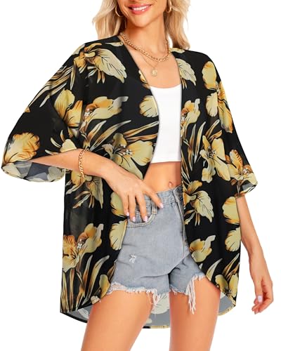 Image of Kimonos for Women Summer Cardigan Chiffon Floral Cover up Loose Casual Top Blouse