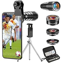 Lente Normal Gran Angular Y Teleobjetivo Apexel Lentes para móviles 22X Lente de teleobjetivo+Lente Macro 25X+Lente Gran Angular 120 °+205 ° Fisheye Kit de Lente de teléfono con trípode para iPhone 11 Pro Huawei P30